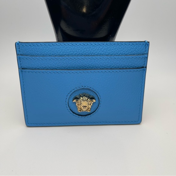 Versace Mini Medusa Blue Grainy Leather Slim Card Case - NWOT - Picture 2 of 6
